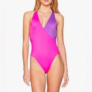 NWT Coco Rave Pink Purple Criss Cross One Piece Small Hot Pink Purple